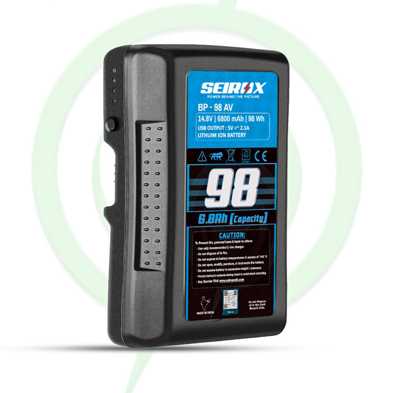 Seirox BP-98 AV V Mount Battery,14.8V 98Wh 6800mAh (6.8Ah) Rechargeable Li-ion Battery, Black, Small Compatible with Broadcast, LED Light, Sony Professional Video camcorders HPMW-EX330K PMW-EX330L 580K 580L | 98W, BP-98, BP 98WS | V Lock