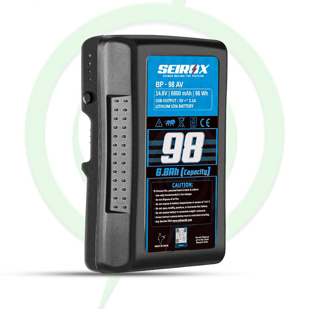 Seirox BP-98 AV V Mount Battery,14.8V 98Wh 6800mAh (6.8Ah) Rechargeable Li-ion Battery, Black, Small Compatible with Broadcast, LED Light, Sony Professional Video camcorders HPMW-EX330K PMW-EX330L 580K 580L | 98W, BP-98, BP 98WS | V Lock