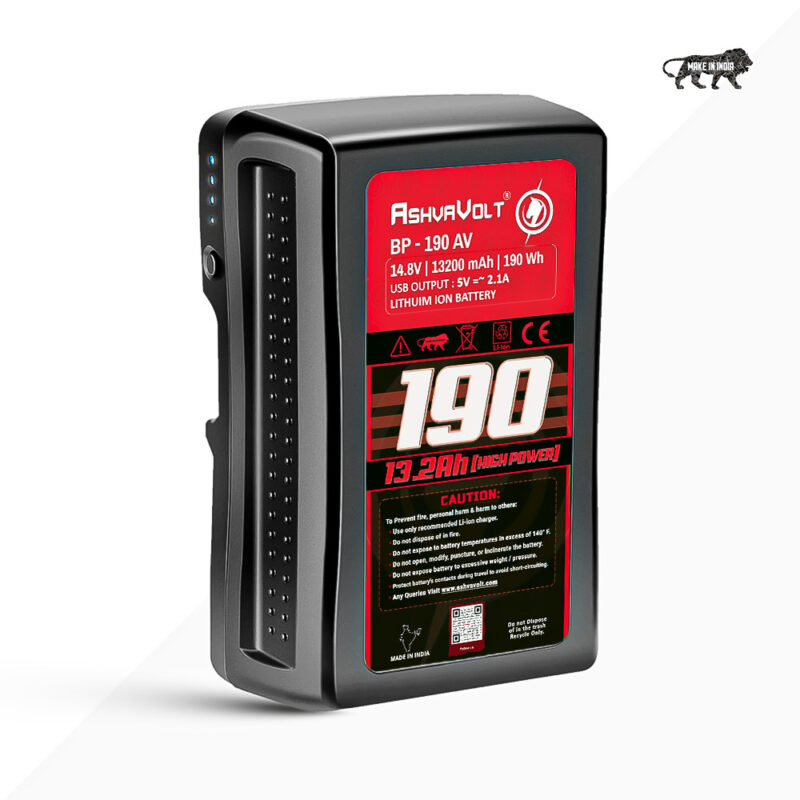 AshvaVolt® BP-190 V-Mount/ V-Lock Battery,14.8V 13200mAh (13.2Ah), Black, Small Compatible