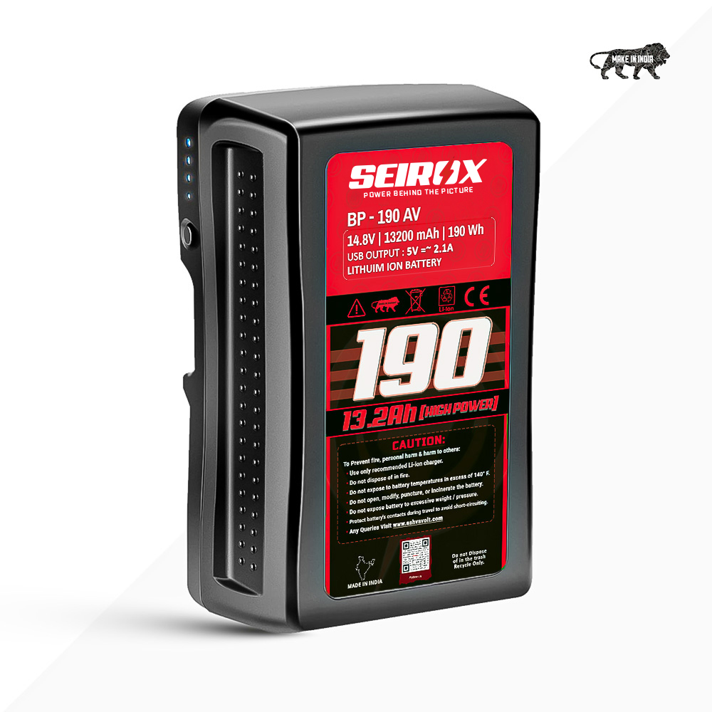 Seirox BP-190 V-Mount/ V-Lock Battery,14.8V 13200mAh (13.2Ah), Black, Small Compatible with Broadcast, LED Light, Sony, Blackmagic, Red, Arri, Camera, Godox LED Lights, DSLR | V Mount