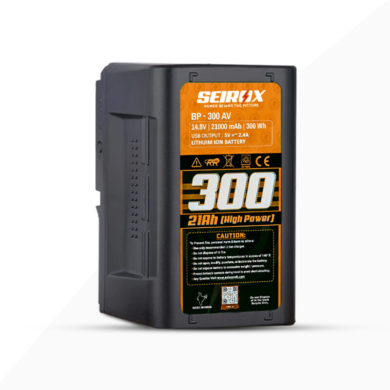 Seirox BP-300 V Mount Battery/ 14.8V 21000mAh (21Ah) Rechargeable Li-ion Battery, Black, Small Compatible with Broadcast, LED Light, Sony Professional Video camcorders HPMW-EX330K PMW-EX330L 580K 580L | 300W, BP-300, BP300WS, BP300, BP-300 | V Lock