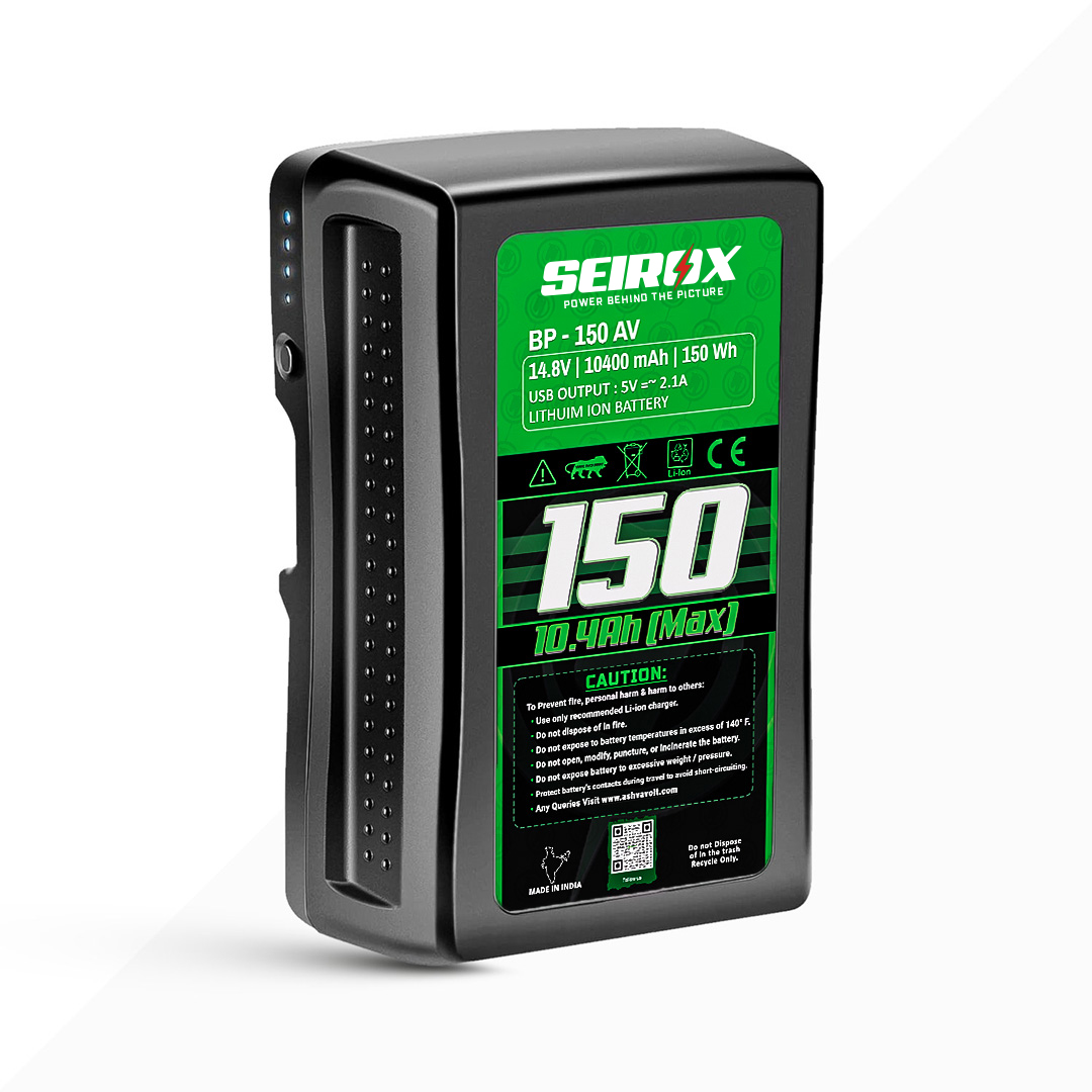 Seirox BP-150 V Mount Battery,14.8V 10400mAh (10.4Ah) Rechargeable Li-ion Battery, Black, Small Compatible with Broadcast, LED Light, Sony Professional Video camcorders HPMW-EX330K PMW-EX330L 580K 580L | 150W, BP-150, BP150WS, BP150, BP-150 | v lock